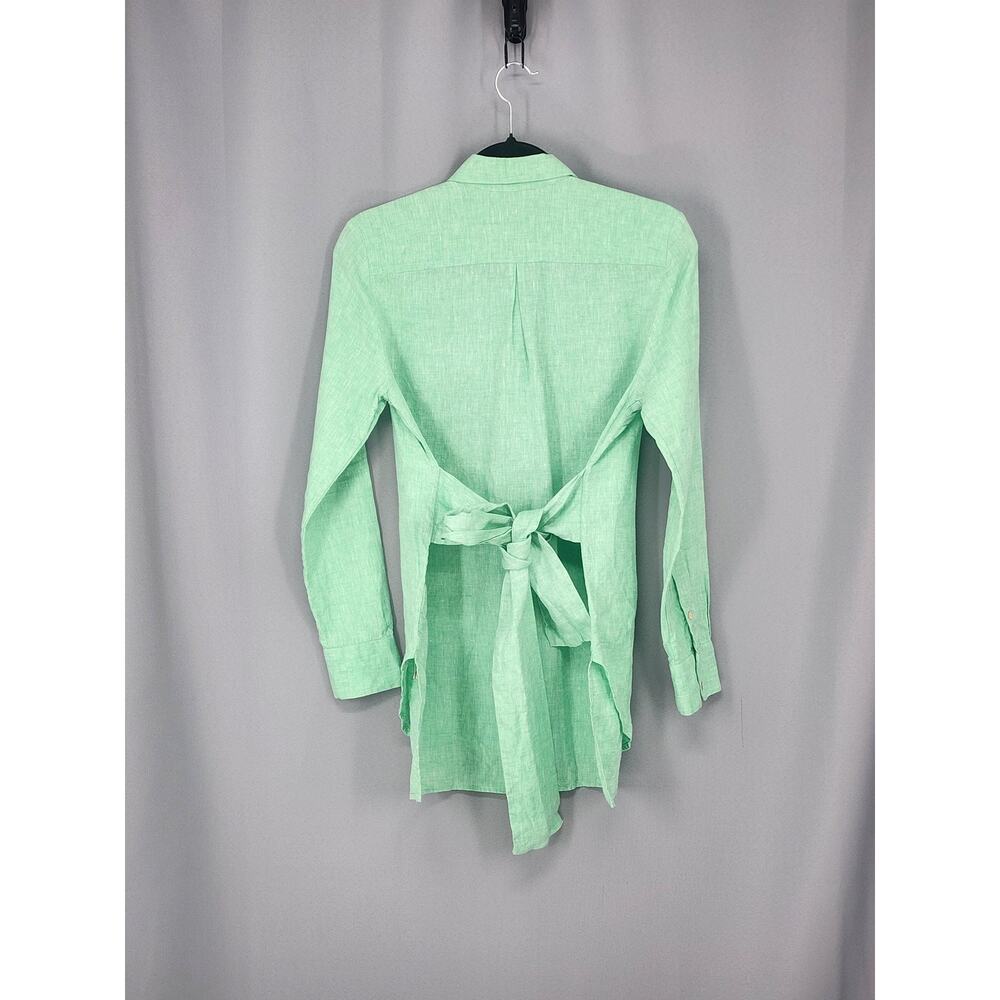 120% Tunic Womens 38 Mint 100% Linen Belted Button Front Long Sleeve - Picture 4 of 15